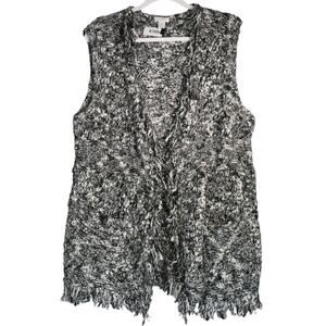 Chicos Sweater Vest Womens Large Wool Blend Black White Lagenlook Boho Cozy